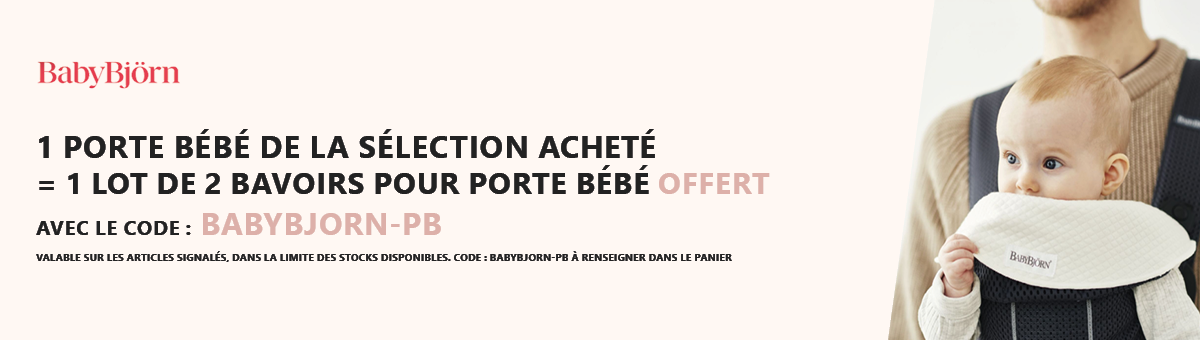 Babybjorn : 1 porte bébé acheté de la sélection = 1 lot de 2 bavoirs porte bébé offert