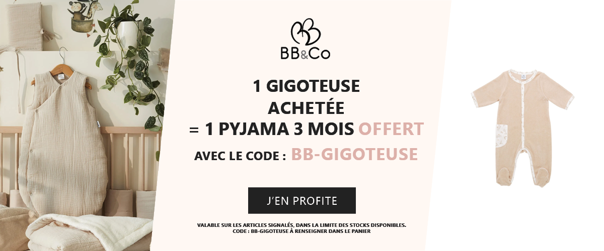 BB&Co : 1 gigoteuse achetée = 1 pyjama 3 mois offert