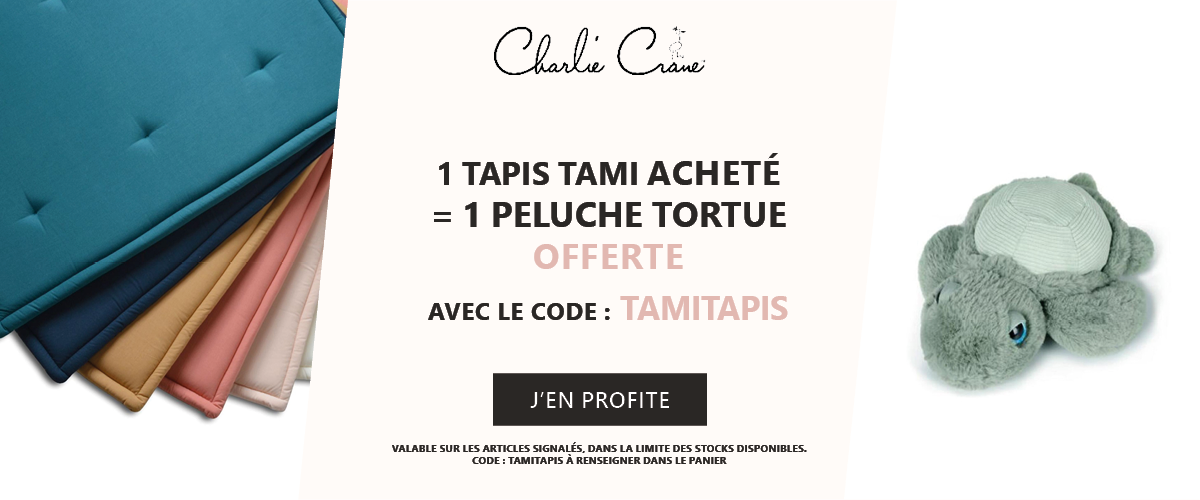 Charlie Crane : Un tapis Tami acheté = une peluche tortue offerte
