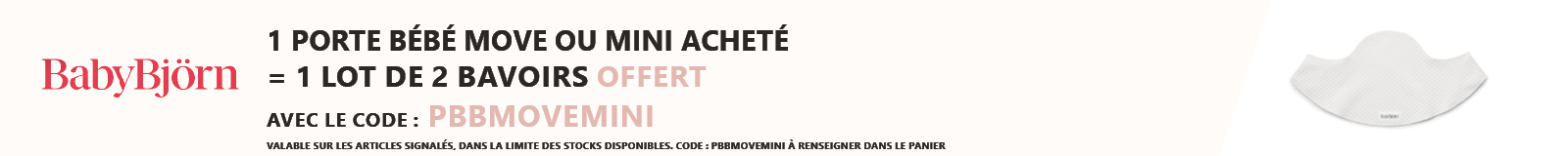 Babybjörn : Un porte bébé Move ou Mini acheté = un lot de 2 bavoirs pour porte bébé offert