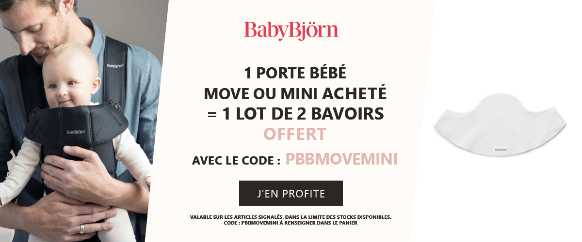 Babybjörn : Un porte bébé Move ou Mini acheté = un lot de 2 bavoirs pour porte bébé offert