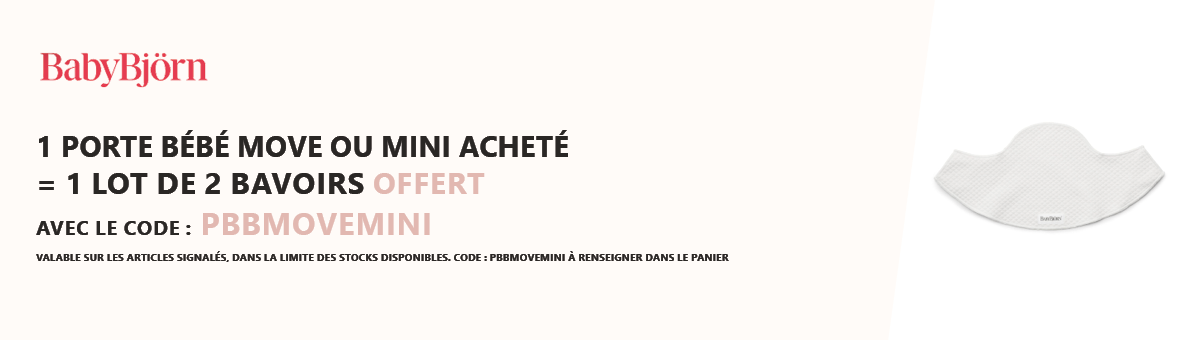 Babybjörn : Un porte bébé Move ou Mini acheté = un lot de 2 bavoirs pour porte bébé offert