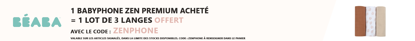 Béaba : Un babyphone Zen Premium acheté = un lot de langes offert