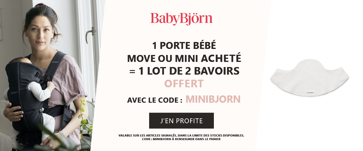 Babybjorn : Un porte bébé Move ou Mini acheté = un lot de 2 bavoirs pour porte bébé offert