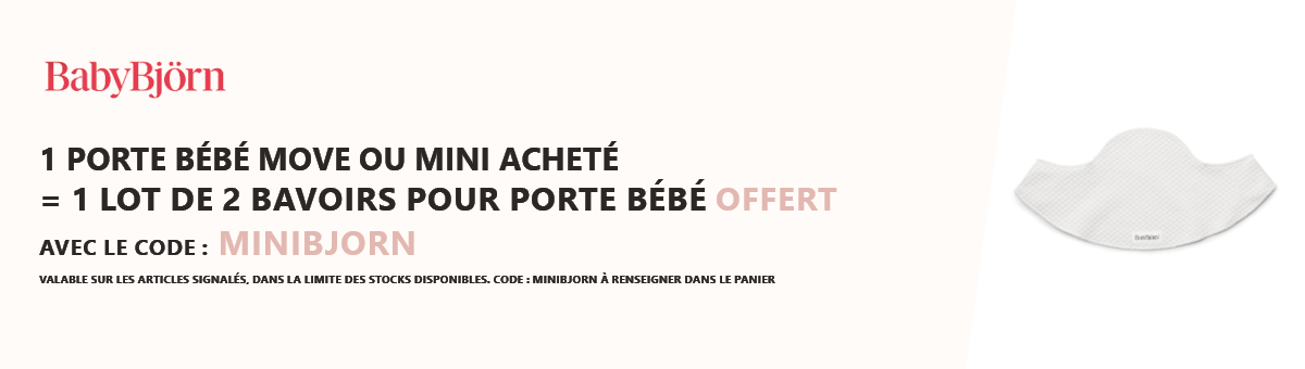 Babybjorn : Un porte bébé Move ou Mini acheté = un lot de 2 bavoirs pour porte bébé offert