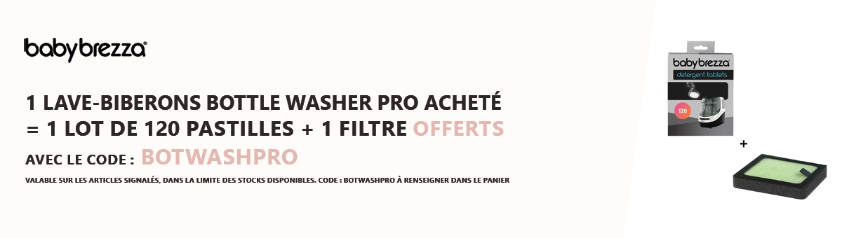 Babybrezza : Un lave biberon Bottle Washer Pro acheté = les filtres + pastilles offertes