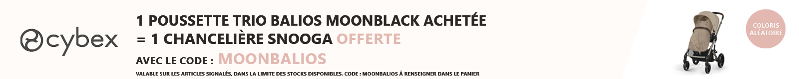 Cybex : Une Poussette trio Balios Moon Black : prix canon + chancelière Snogga offerte