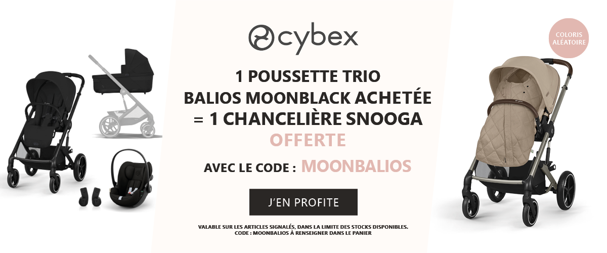 Cybex : Une Poussette trio Balios Moon Black : prix canon + chancelière Snogga offerte