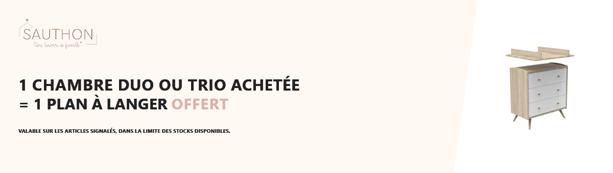 Sauthon : Une chambre duo ou trio achetée = un plan à langer offert