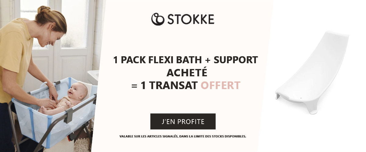 Stokke : Un pack Flexi Bath + support acheté = 1 transat offert