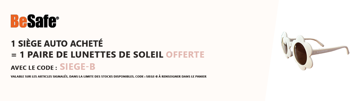 BeSafe : 1 siège auto acheté = 1 paire de lunette de soleil kid white offerte
