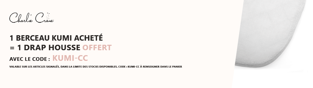 Charlie Crane : 1 berceau Kumi acheté = 1 drap housse offert