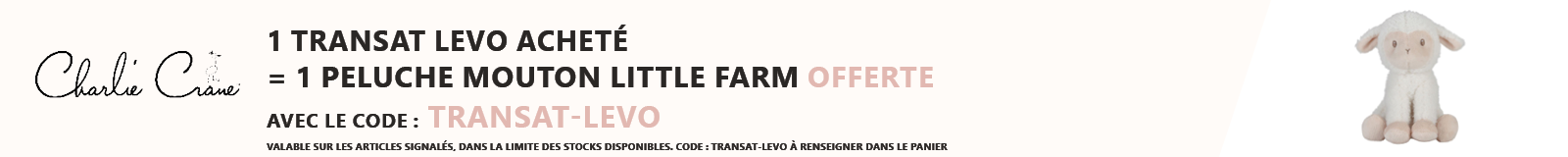 Charlie Crane : 1 transat Levo acheté = 1 peluche Little Farm offerte