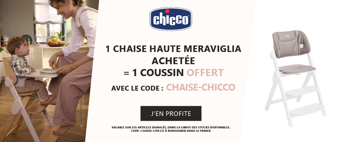 Chicco : 1 chaise haute Meraviglia achetée = 1 coussin de siège offert
