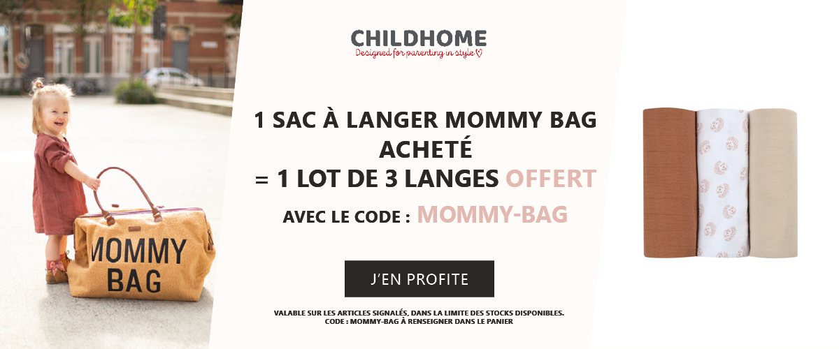 Childhome : 1 sac à langer Mommy Bag acheté = 1 lot de 3 langes offert