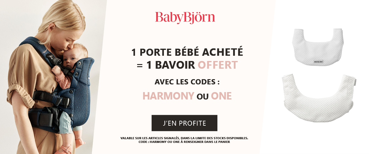 Babybjorn : 1 porte bébé acheté = 1 bavoir offert