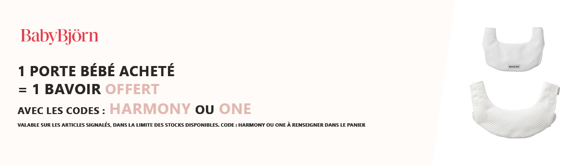 Babybjorn : 1 porte bébé acheté = 1 bavoir offert