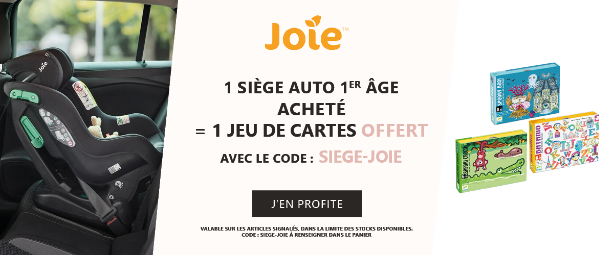 Joie : 1 siège auto 1er âge acheté = 1 jeu de cartes au choix offert