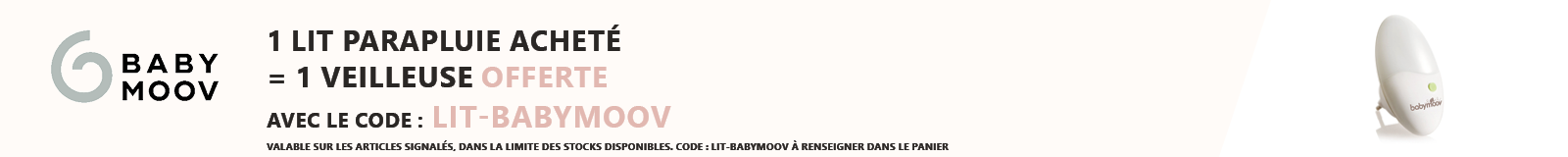 Babymoov : 1 lit parapluie acheté = 1 veilleuse murale offerte
