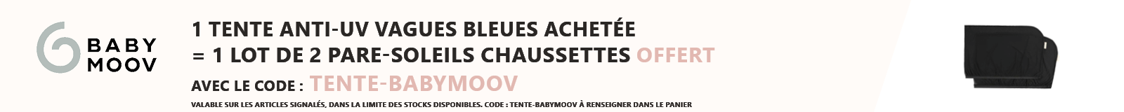 Babymoov : 1 tente anti-UV vagues bleues achetée = 1 lot de 2 pare-soleils chaussettes offert