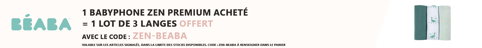 Beaba : 1 babyphone Zen Premium = 1 lot de 3 langes offert