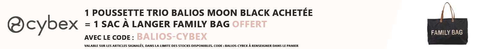 Cybex : 1 poussette trio Balios Moon Black acheté = 1 sac à langer Family Bag offert