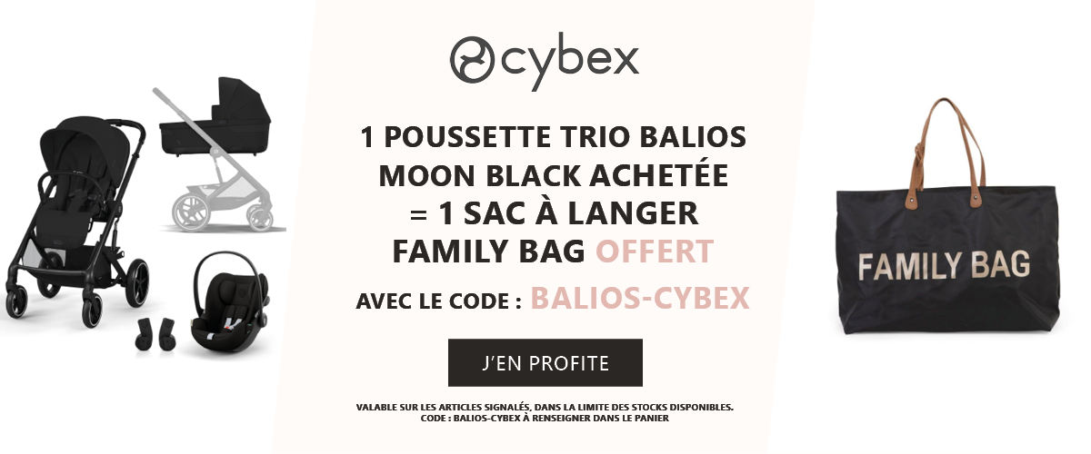 Cybex : 1 poussette trio Balios Moon Black acheté = 1 sac à langer Family Bag offert