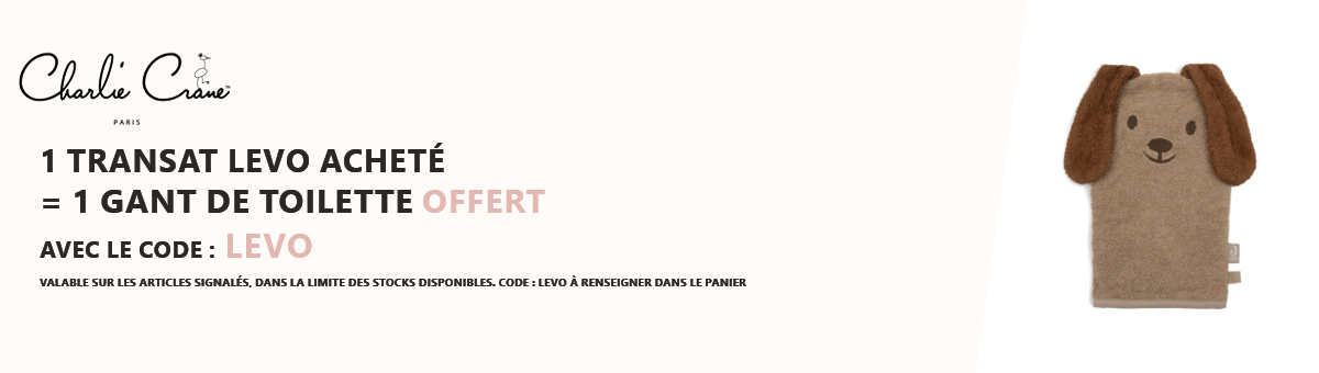 Charlie Crane : 1 transat Levo acheté = 1 gant de toilette bébé offert