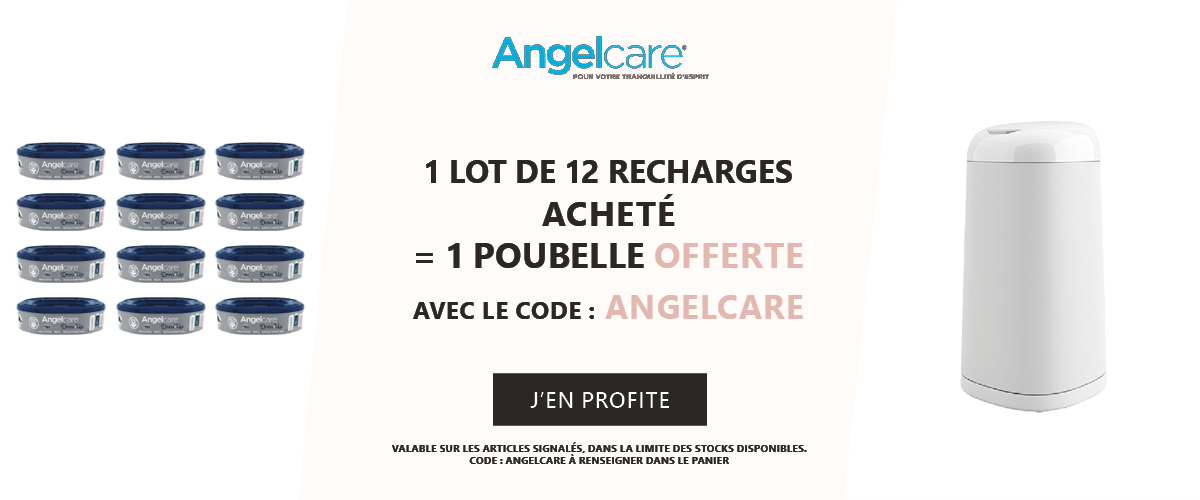Angelcare : 1 lot de 12 recharges acheté = 1 poubelle offerte