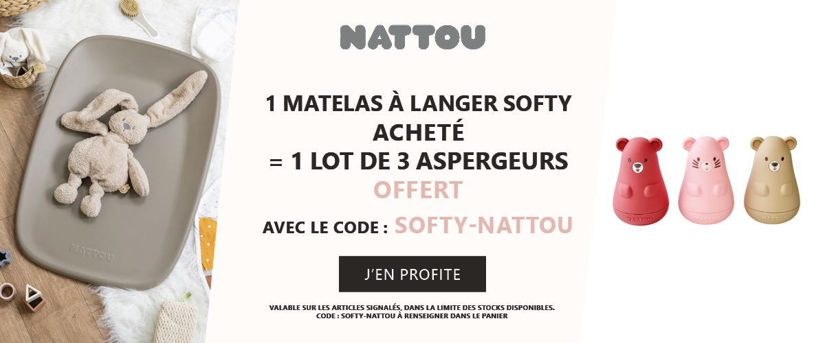 Nattou : 1 matelas à langer Softy acheté = 1 lot de 3 aspergeurs de bain offert
