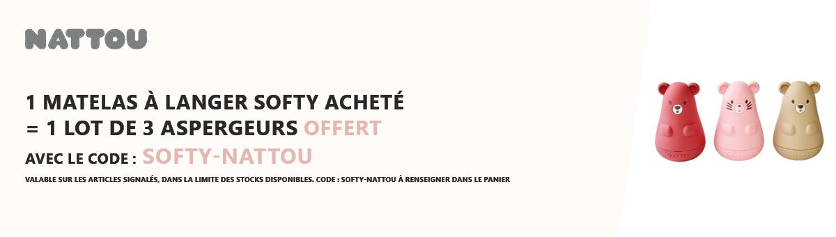 Nattou : 1 matelas à langer Softy acheté = 1 lot de 3 aspergeurs de bain offert