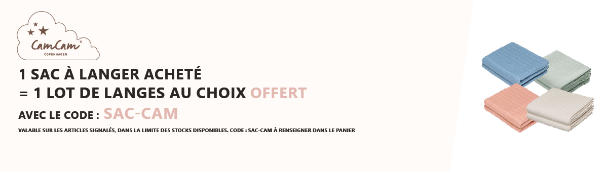 Cam Cam Copenhagen : 1 sac a langer acheté = 1 lot de langes au choix offert