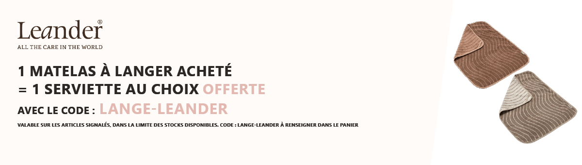 Leander : 1 matelas à langer acheté = 1 serviette au choix offerte