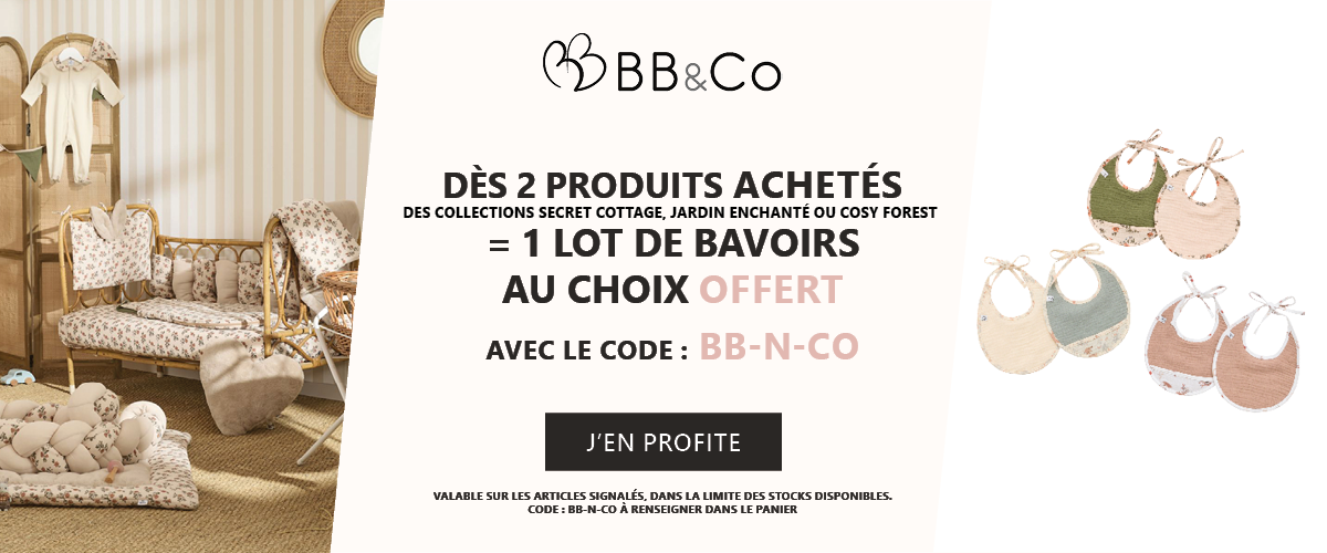 BB&Co : Dès 2 produits achetés de la sélections = 1 lot de bavoirs au choix offert
