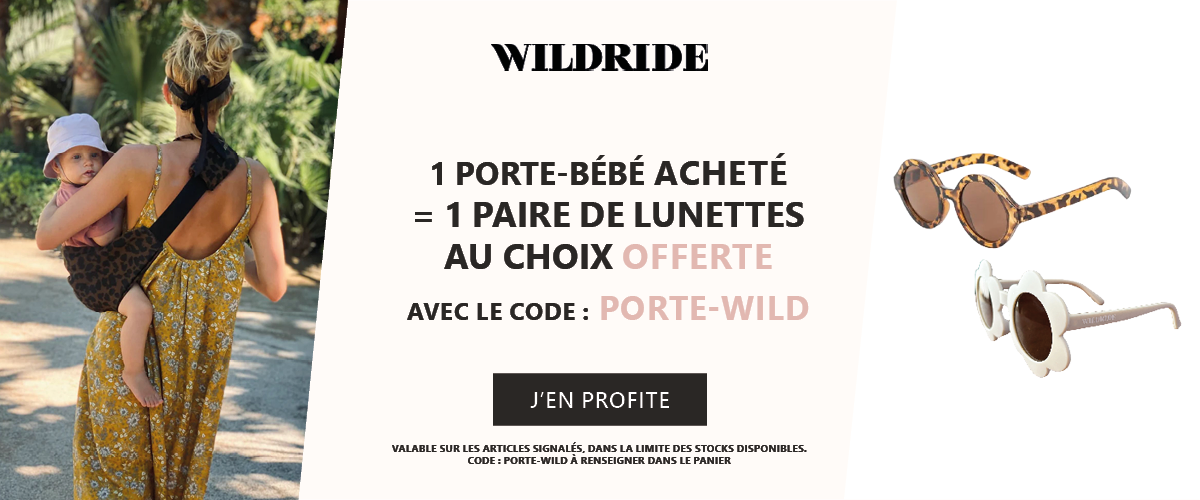 Wildride : 1 porte bébé acheté = 1 paire de lunettes au choix offerte