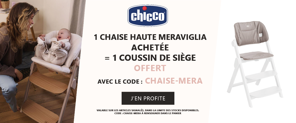 Chicco : 1 chaise haute Meraviglia achetée = 1 coussin de siège offert