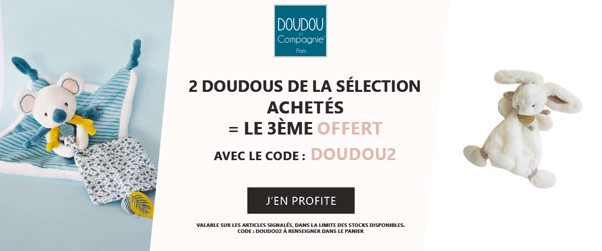 Doudou & Cie : 2 doudous de la sélection achetés = le 3ème offert