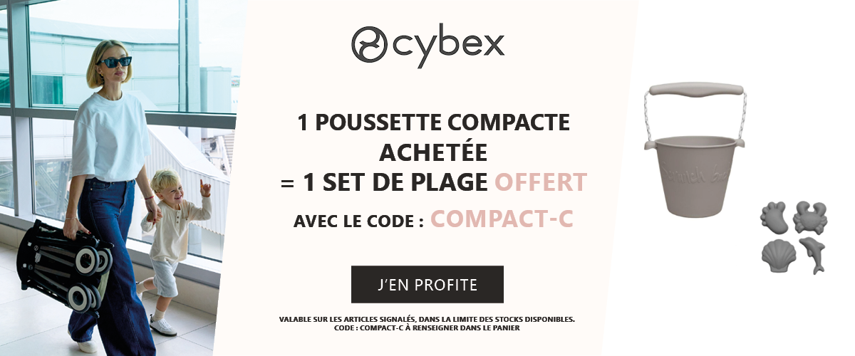 Cybex : 1 poussette compacte achetée = 1 pack seau de plage + set de 4 moules de plage offert