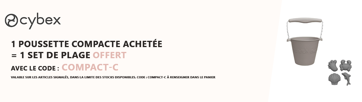 Cybex : 1 poussette compacte achetée = 1 pack seau de plage + set de 4 moules de plage offert
