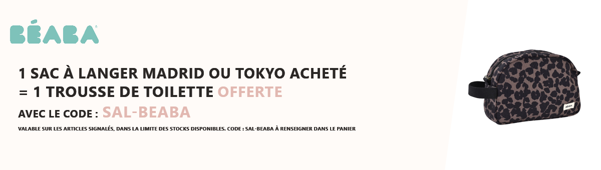 Beaba : 1 sac à langer Madrid ou Tokyo acheté = 1 trousse de toilette offerte
