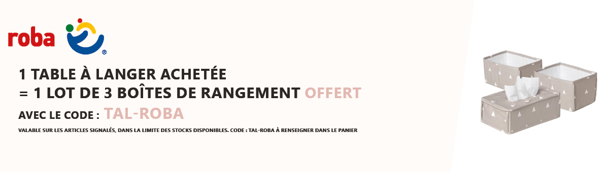 Roba : 1 table à langer achetée = 1 lot de 3 boîtes de rangement offert