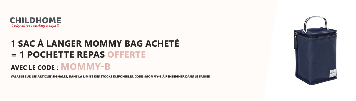 Childhome : 1 sac à langer Mommy bag acheté = 1 pochette repas offerte