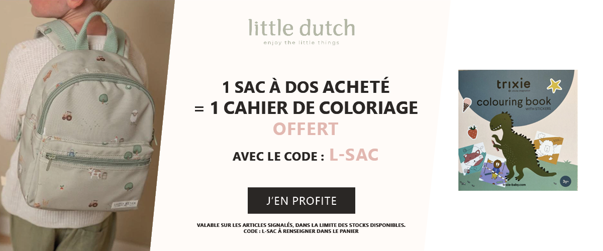Little Dutch : 1 sac à dos acheté = 1 cahier de coloriage offert