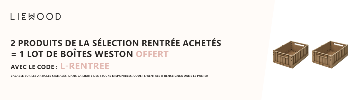Liewood : 2 produits de la sélection rentrée achetés = 1 lot de 2 boîtes de rangement Weston offert
