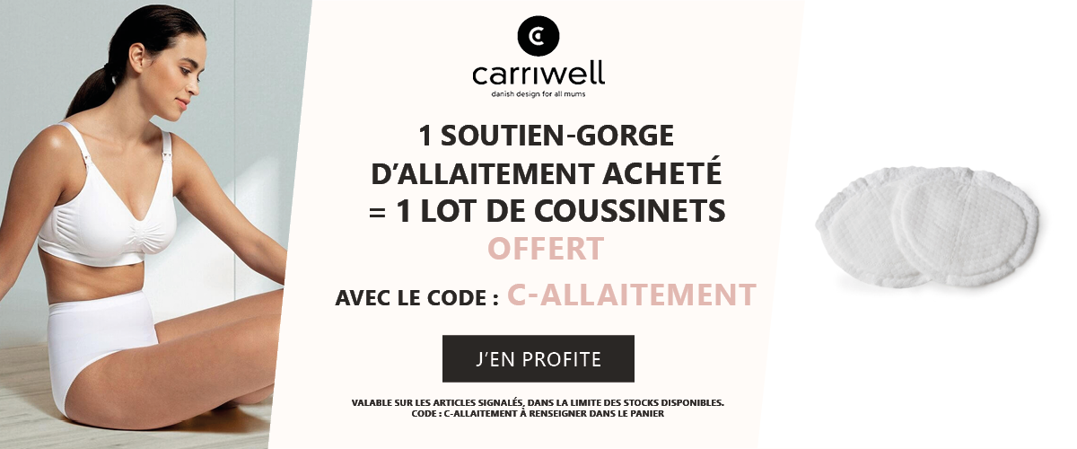 Carriwell : 1 soutien-gorge d’allaitement acheté = 1 lot de coussinets d’allaitement offert