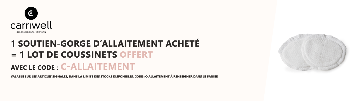 Carriwell : 1 soutien-gorge d’allaitement acheté = 1 lot de coussinets d’allaitement offert