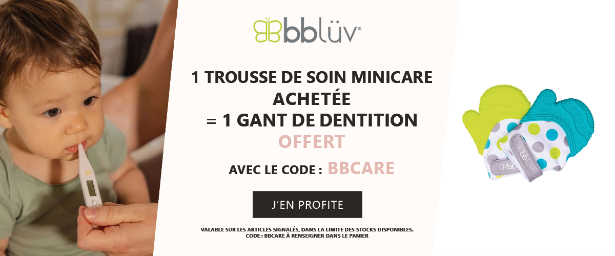 Bblüv : 1 trousse de soin Minicare achetée = 1 gant de dentition offert