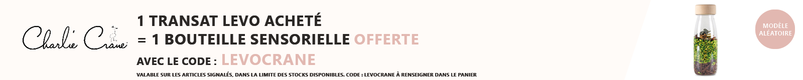 Charlie Crane : 1 transat Levo acheté = 1 bouteille sensorielle offerte