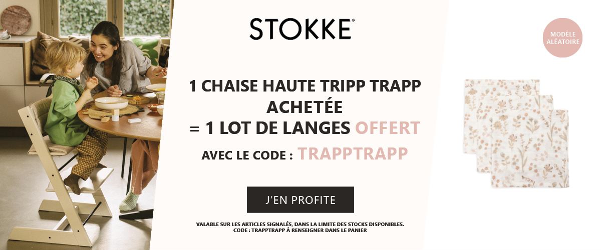 Stokke : 1 chaise Tripp Trapp achetée = 1 lot de 3 langes offert