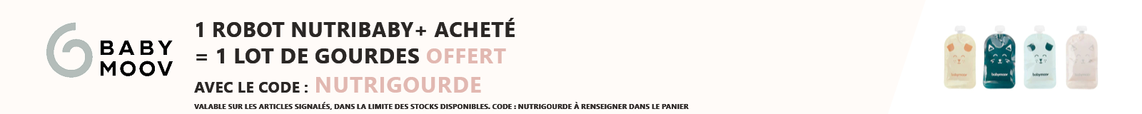 Babymoov : 1 robot Nutribaby + acheté = 1 lot de 20 gourdes réutilisables offert